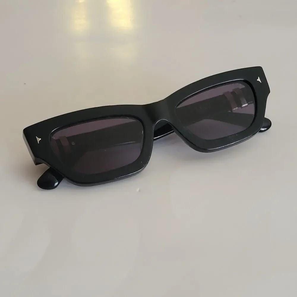 DEZI Stacked 55mm Cat Eye Sunglasses in black with dark smoke lenses